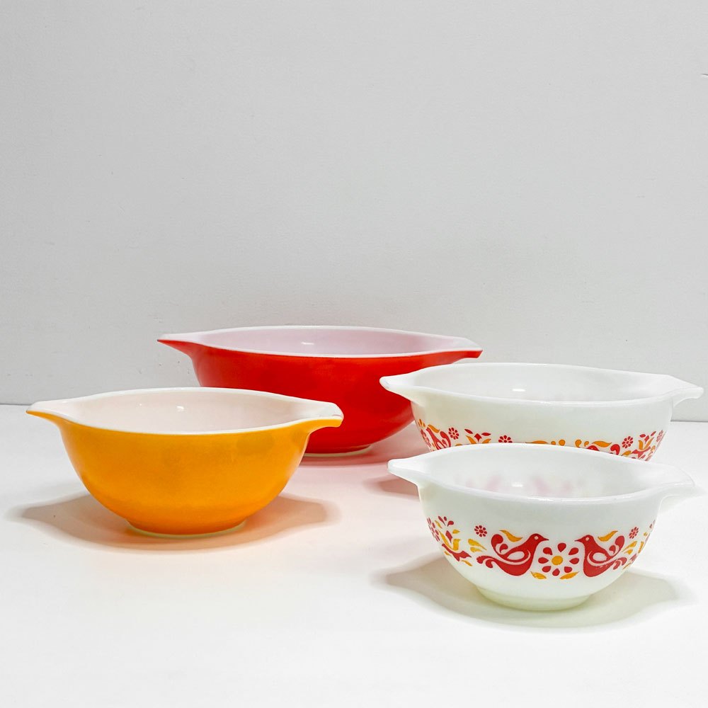 オールドパイレックス OLD PYREX フレンドシップ シンデレラ ミキシングボウル レッド イエロー 4個セット ●