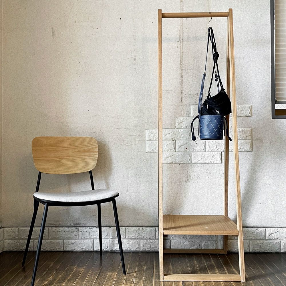 無印良品 MUJI 木製コートハンガー ハンガーラック タモ材 棚板付 H150cm ナチュラル 廃番 ◎