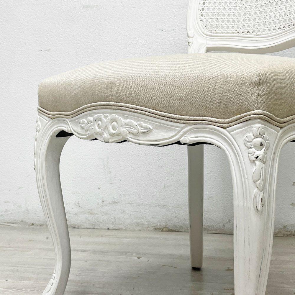 サラグレース Sarah Grace SGD デビュー ダイニングチェア DEBUT DINING CHAIR CHARM BD WHITE&NATURAL LINEN ラタンバック アンティーク風 参考定価 \55,000- B ●