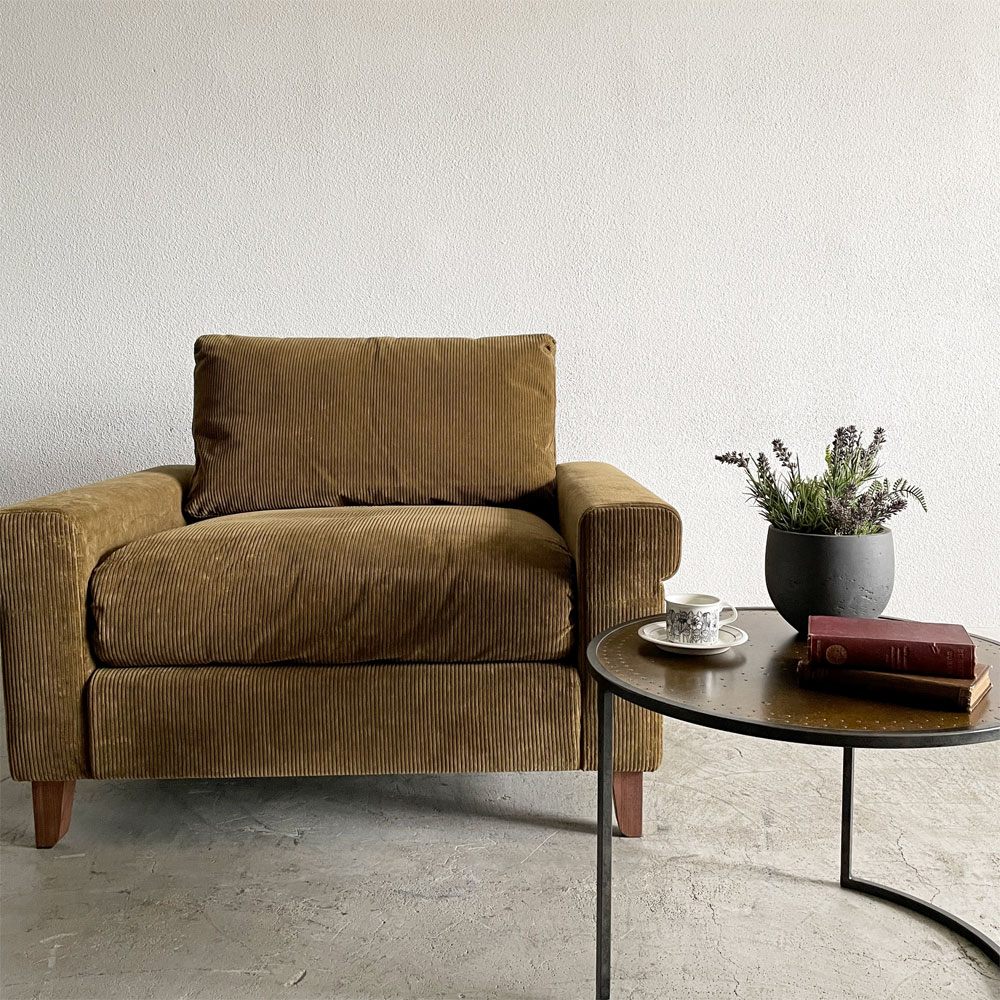 トラックファニチャー TRUCK FURNITURE FKソファ FK SOFA 1.5シーター F-21 グリーンコーデュロイ ウォールナット無垢材 定価￥315,700- 〓