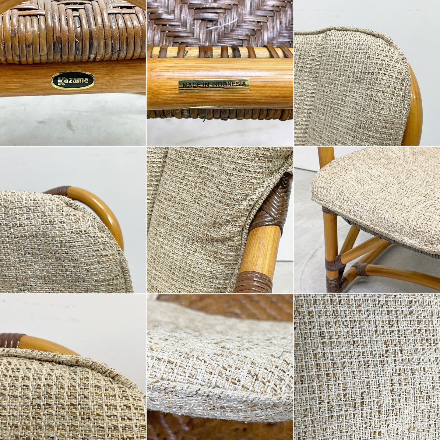 カザマ KAZAMA ルロット アームチェア Lurot Arm Chair ラタン 籐家具 ベージュ系 クッション付き インドネシア 定価￥48,800- A ●