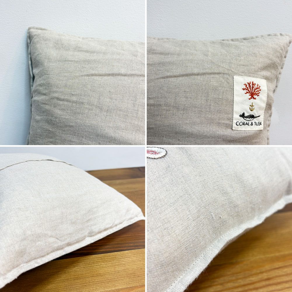 コーラルアンドタスク Coral & Tusk パピーラブポケットピロー Puppy Love Pocket Pillow クッション 30×30cm リネン カバーリング 刺繍 ●