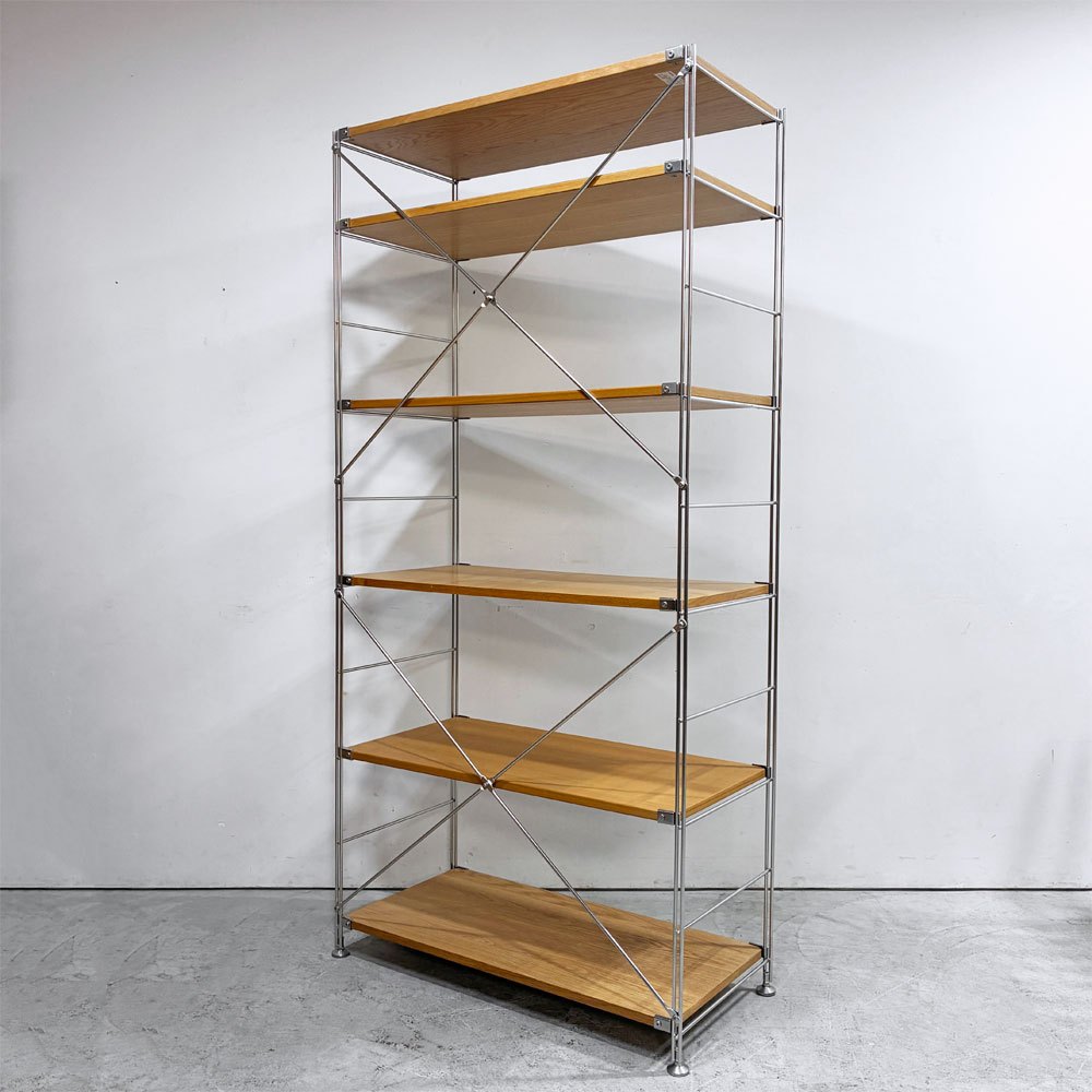 無印良品 MUJI ステンレスユニットシェルフ オーク材×タモ材 ワイド 大 W84 H175cm ナチュラルデザイン ●