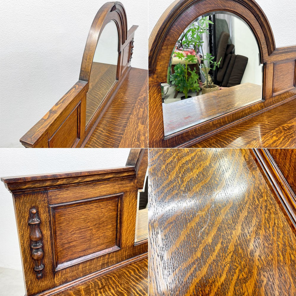 UKビンテージ オーク材 ミラーバック サイドボード Oak Mirror back Sideboard cabinet 英国家具 アンティーク イギリスビンテージ 〓