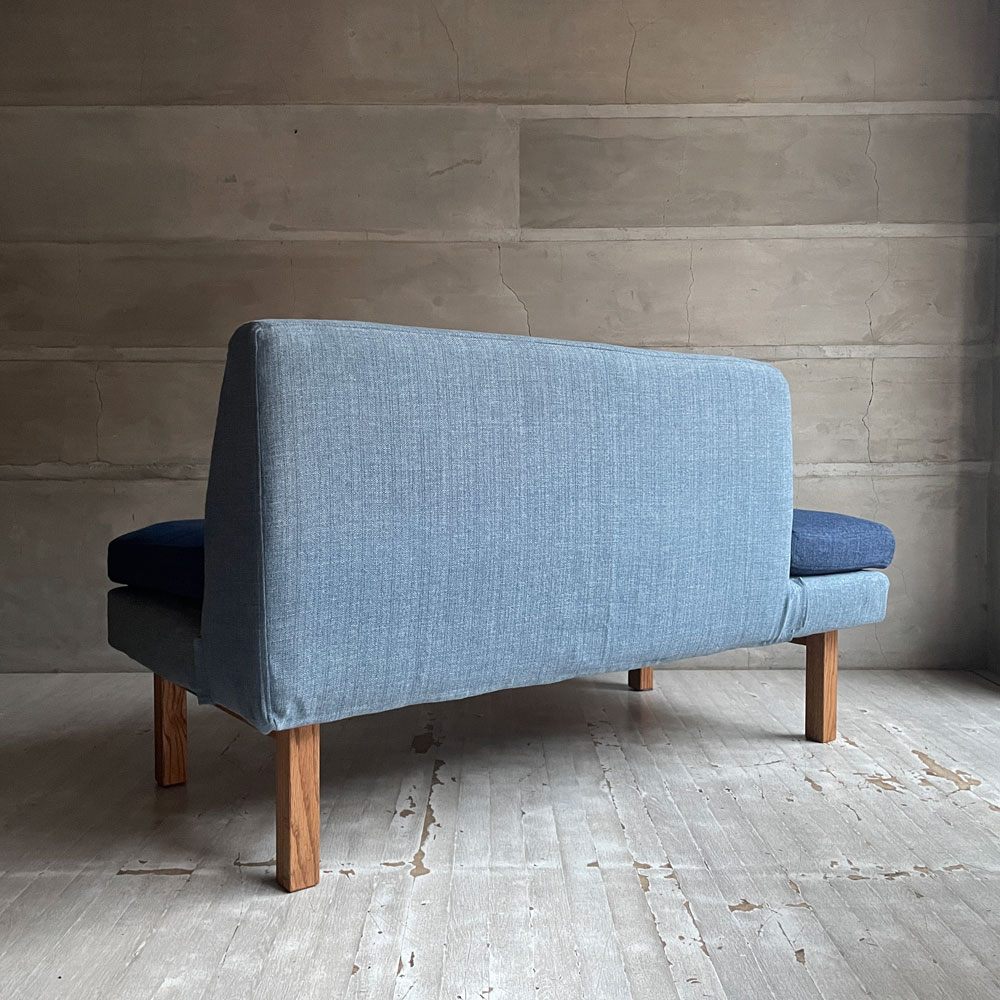 モモナチュラル Momo natural アルネ レイドバック ベンチ ARNE LAID-BACK BENCH ハーフバック 2Pソファ 2人掛け ブルー×ネイビー 替えカバー（グレー）付き ♪