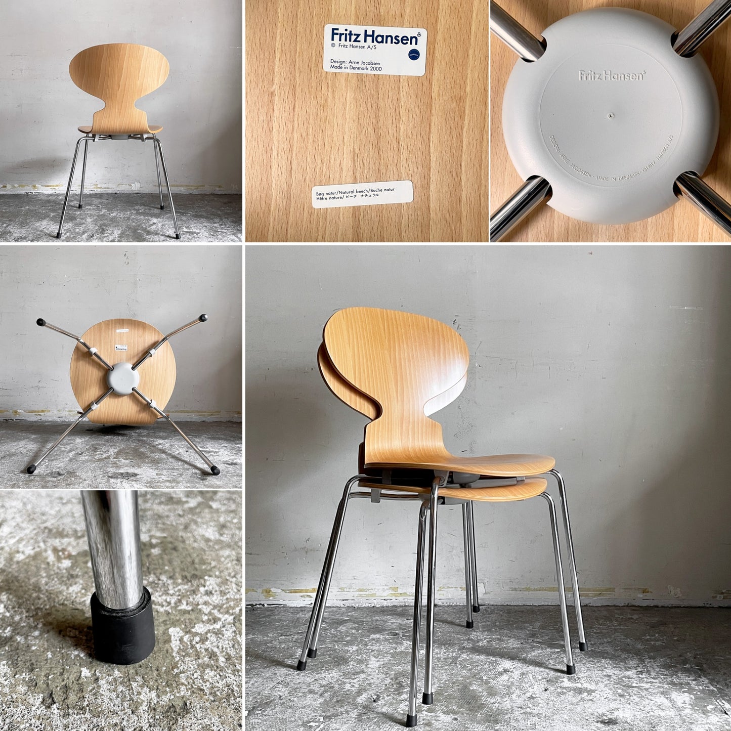 フリッツハンセン Fritz Hansen 3101 アリンコチェア アントチェア 4本脚 ビーチ材 ナチュラル ラッカー仕上げ アルネ・ヤコブセン デンマーク 北欧家具 A ■