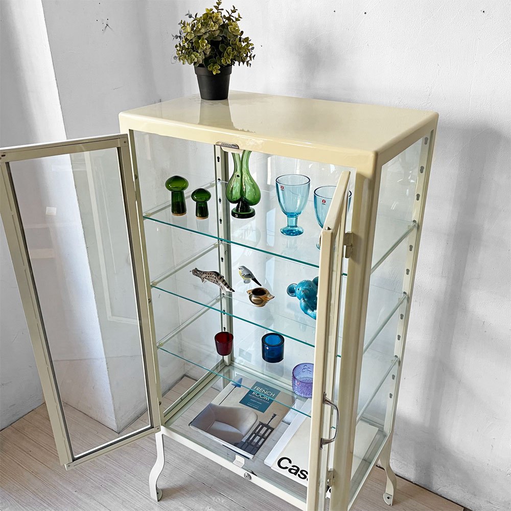 ダルトン DULTON ドクターキャビネット Doctor cabinet S ケビント キュリオケース ディスプレイラック 飾り棚 ガラス スチール アイボリー 定価\77,000- ★