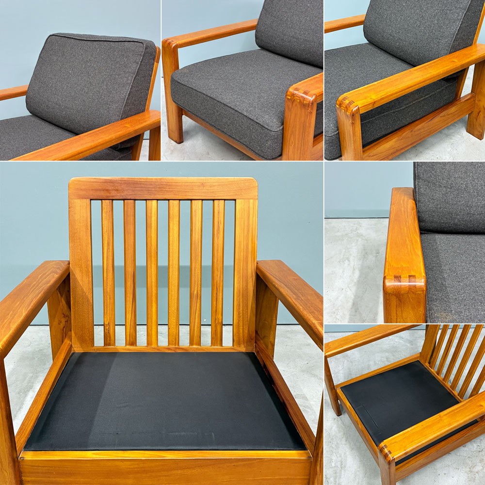 スキャンティーク SCANTEAK 1Pソファ シングルソファ 1人掛け チーク無垢材 ファブリック チャコールグレー 北欧スタイル ◎