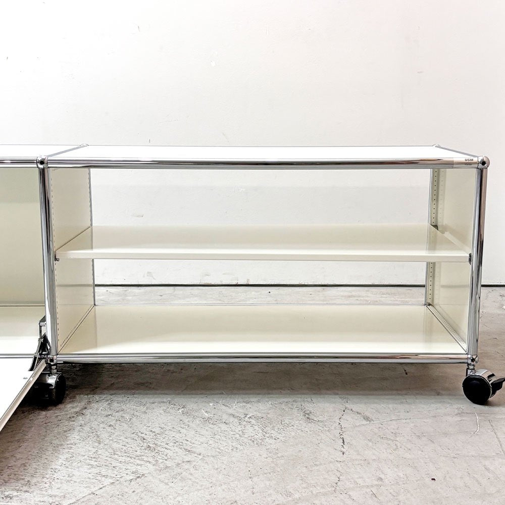 ユーエスエムハラー USM Haller モジュラーファニチャー Modular Furniture テレビボード ピュアホワイト2列1段 ドロップダウン キャスター ●