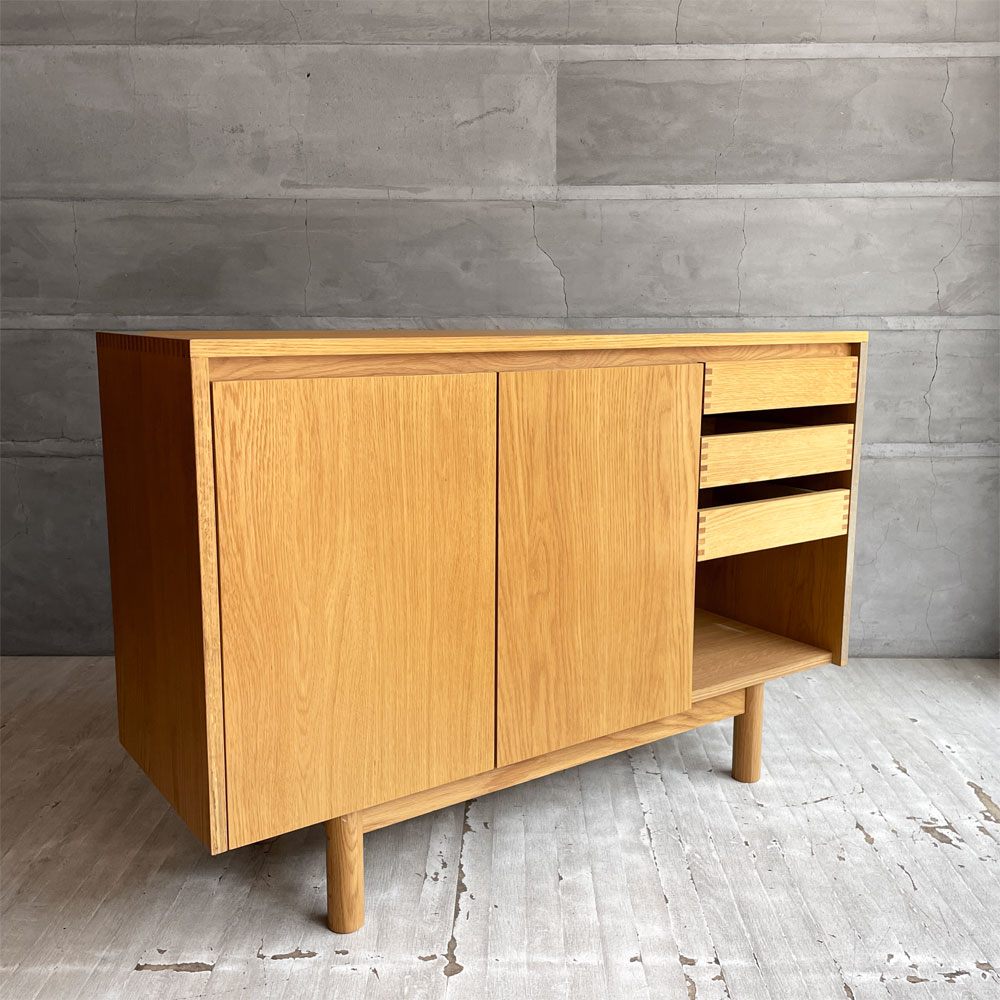 ウニコ unico クラフ CRAFF キャビネット サイドボード オーク材 抽斗3杯 W120cm  廃番希少 ♪