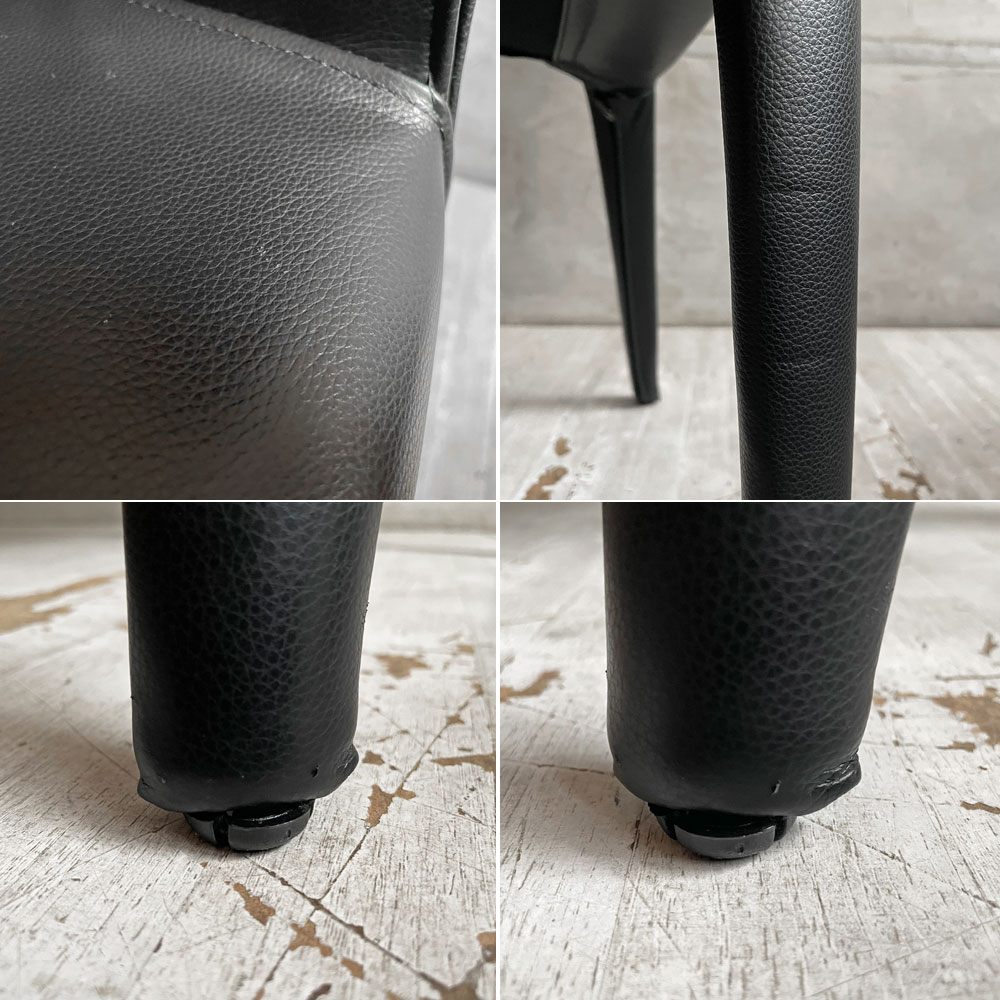 カッシーナ Cassina オラ 369 HOLA アームレスチェア ダイニングチェア 本革 ブラックレザー ハンス・ウェッツスタイン イタリア 定価￥418,000- ♪