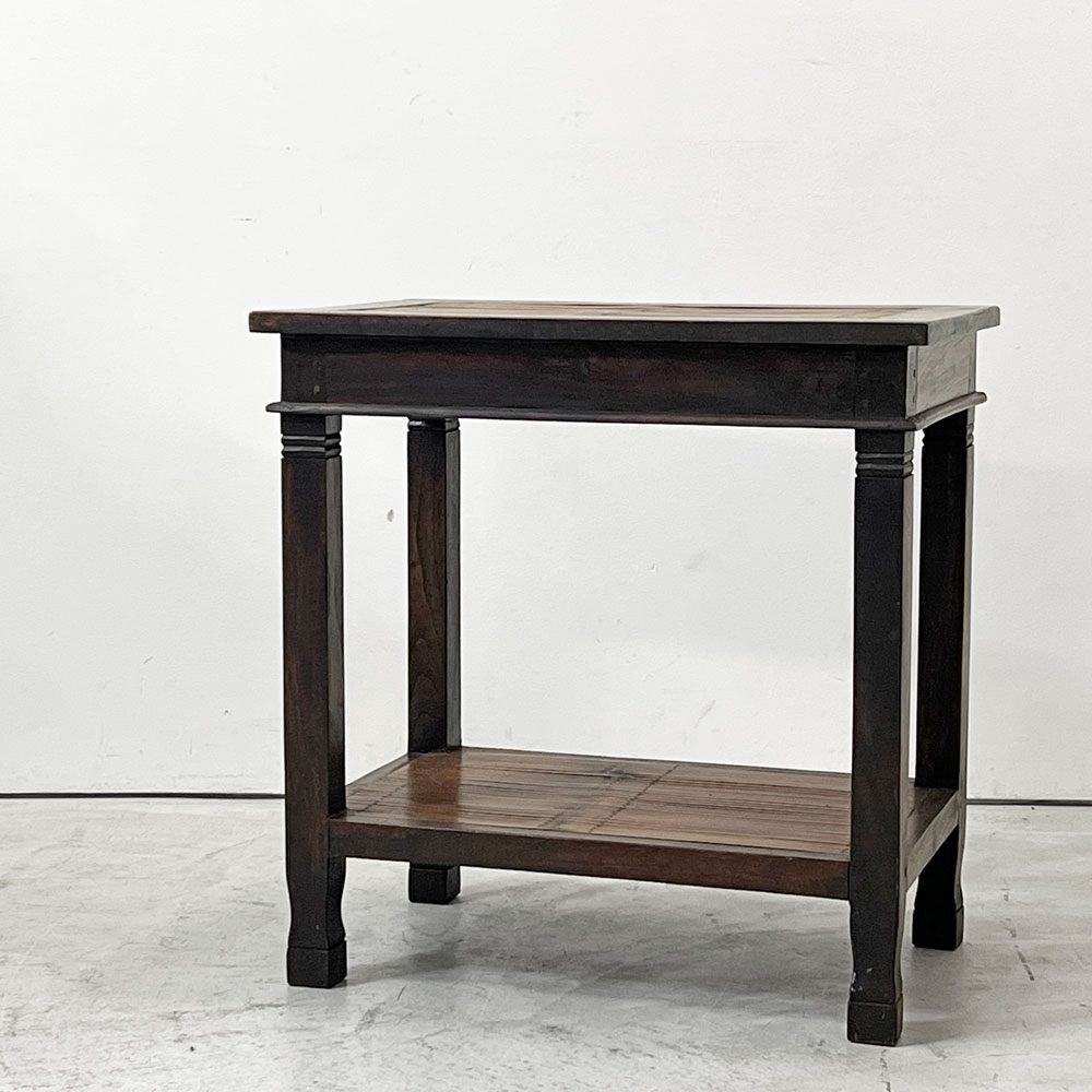 アジアン家具 サイドテーブル チーク古材 バンブー ナイトテーブル 花台 2段 ビンテージ リゾートテイスト ●