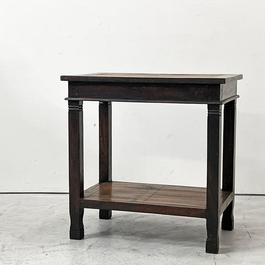 アジアン家具 サイドテーブル チーク古材 バンブー ナイトテーブル 花台 2段 ビンテージ リゾートテイスト ●