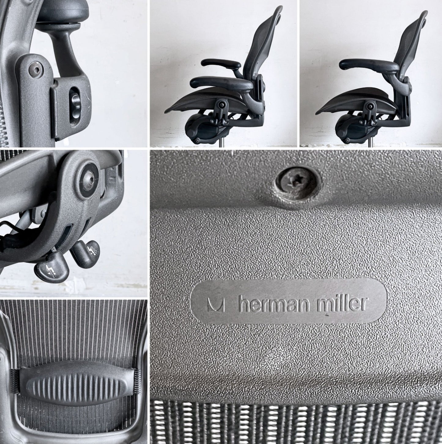 ハーマンミラー Herman Miller アーロンチェア Bサイズ ランバーサポート グラファイトベース ビル・スタンフ ＆ ドン・チャドウィック 現状品 ■