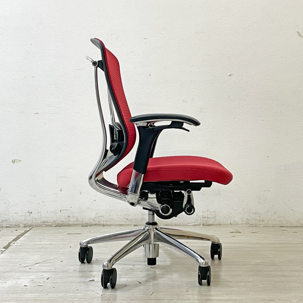 オカムラ okamura コンテッサ Contessa オフィスチェア スタンダードタイプ ランバーサポート付 CM32AB FBF9 可動肘 メッシュ レッド ●