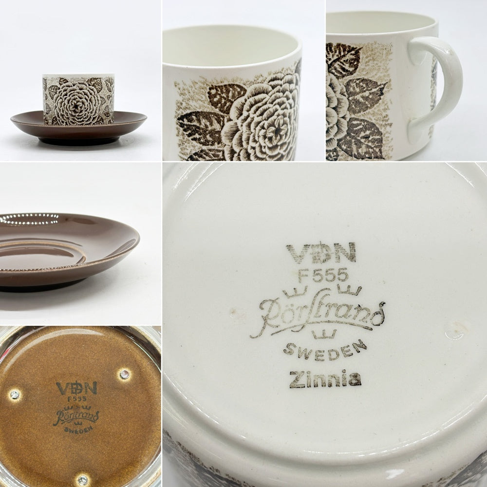 ロールストランド Rorstran ジニア Zinnia カップ＆ソーサー C&S ブラウン スウェーデン 北欧食器 ●