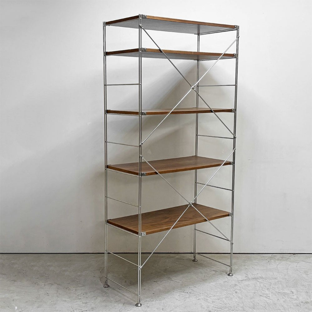 無印良品 MUJI ステンレスユニットシェルフ ウォールナット材 ワイド 大 棚板5枚 W86 × H175cm 1列5段 本棚 飾り棚 収納棚 定価36,900円 ●