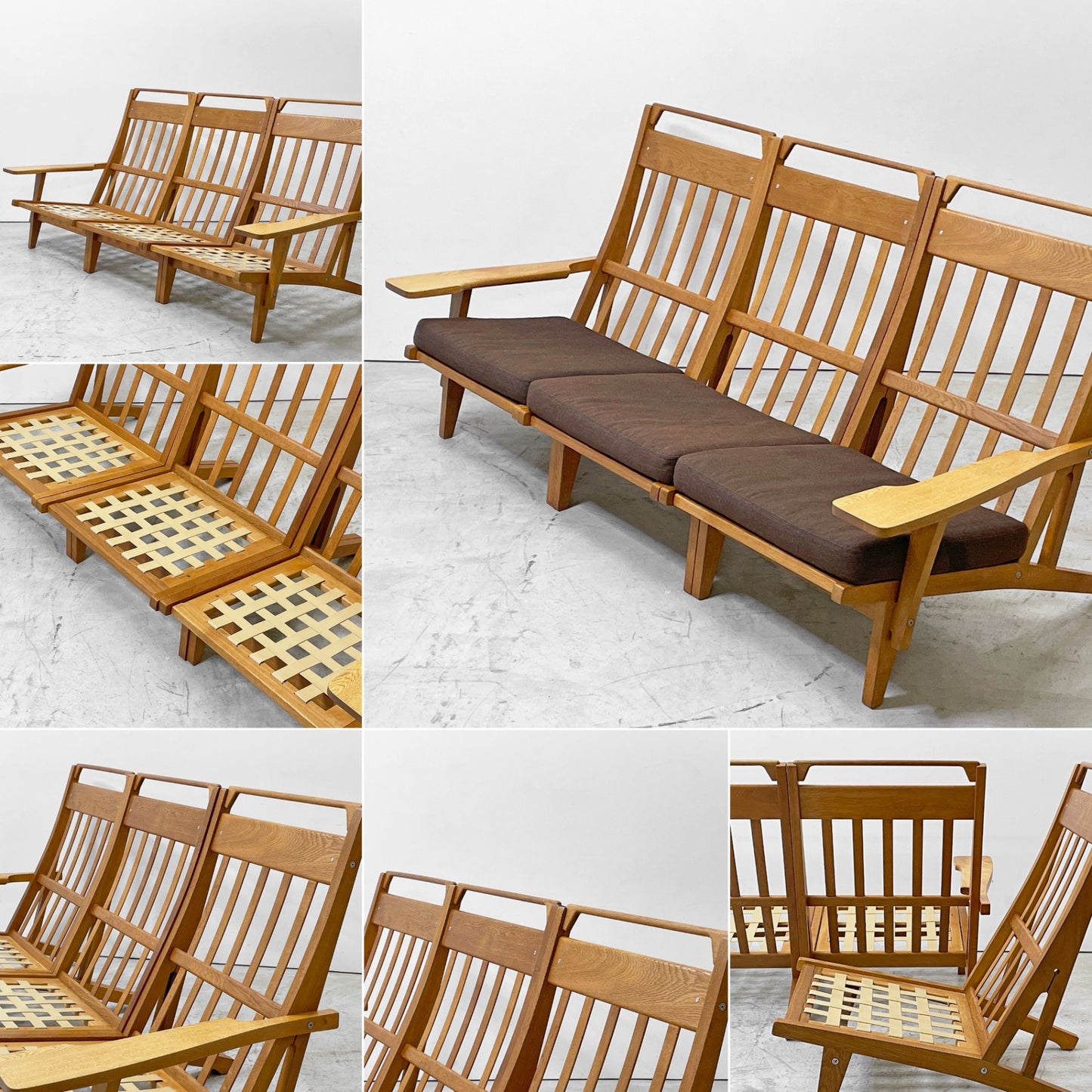 ゲタマ GETAMA GE375 3Pソファ ハイバックチェア オーク材 ブラウン系フ ァブリック ビンテージ ハンス・J・ウェグナー 北欧家具 ●