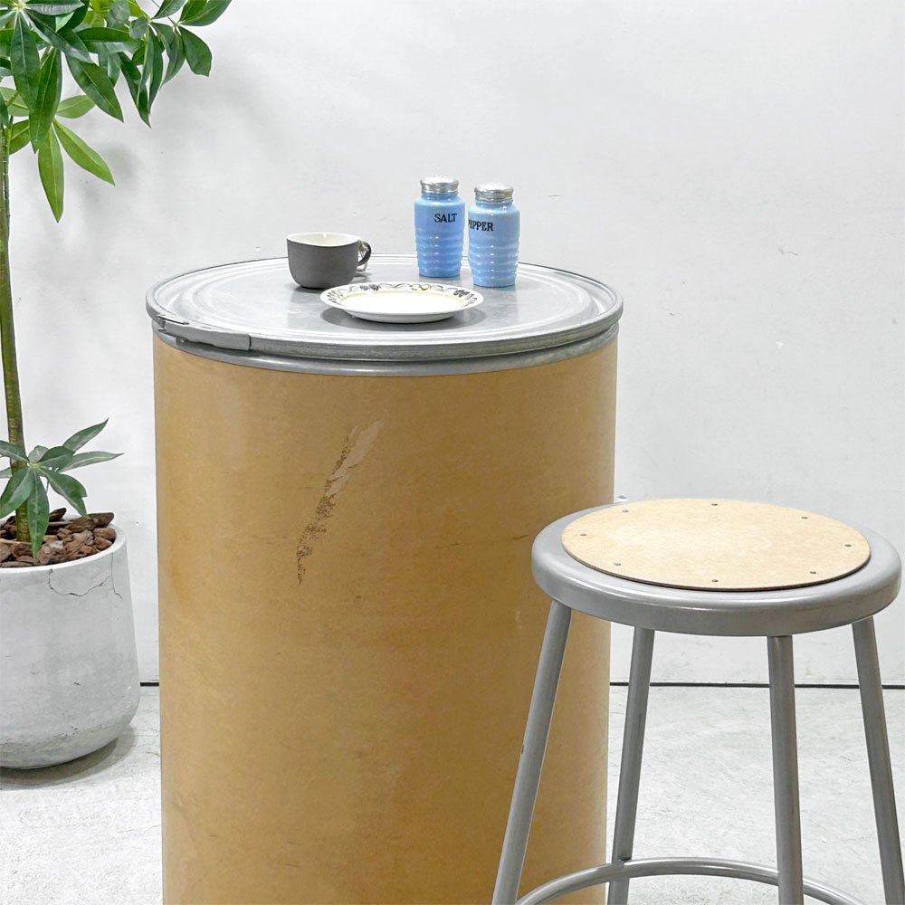 ファイバー ドラムコンテナ φ55cm H90cm ごみ箱 ダストボックス スチール内張り 約120L  カフェテーブル サイドテーブル プロユース ●
