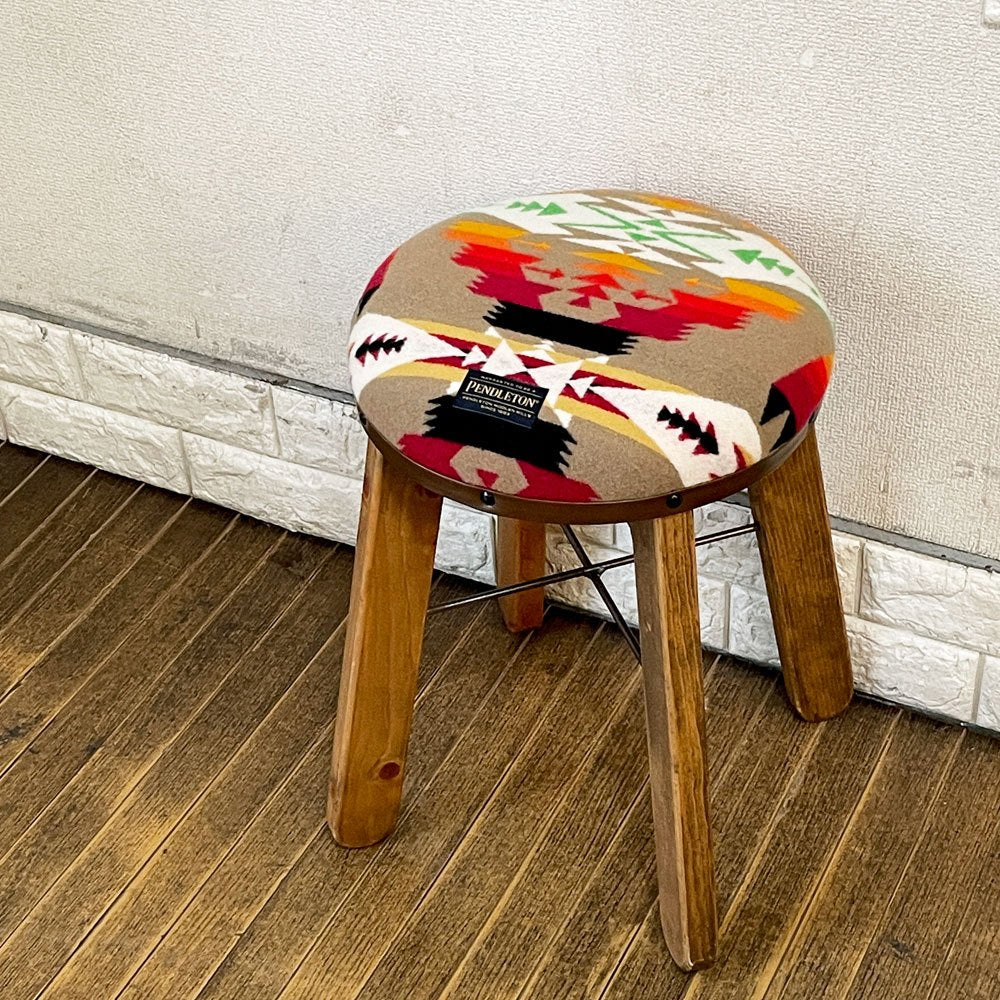 ペンドルトン PENDLETON  ウッディ ハイチェア Woody High Chair スツール Pilot Rock ウール生地 パイン無垢材 定価￥25,300- ◎