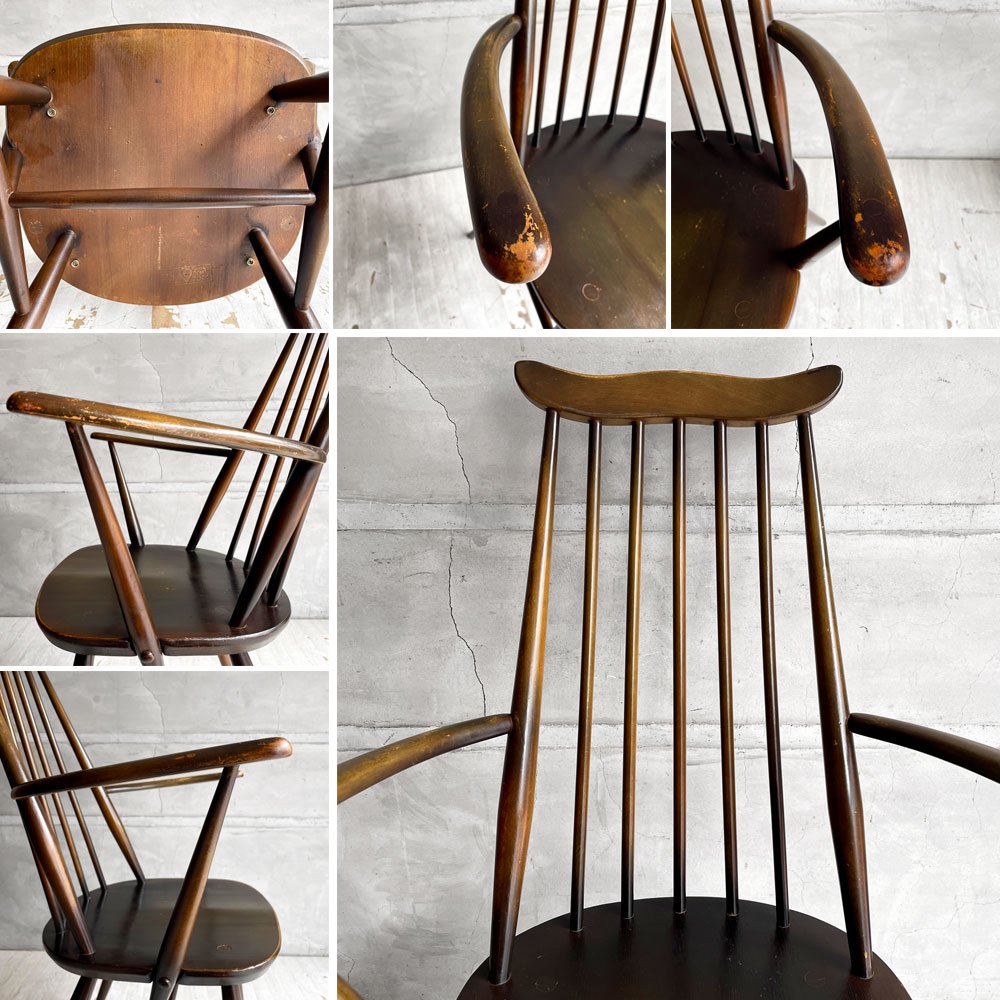 アーコール Ercol ゴールドスミス ダイニングチェア アームチェア コロニアル ハイバック エルム材 ダークブラウン UKビンテージ 英国家具 ♪