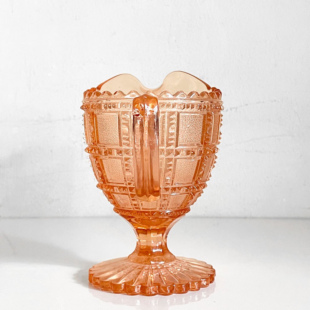 インペリアルグラス Imperial Glass ビーデッドブロック Beaded Block クリーマー ガラス ピンク USビンテージ ■
