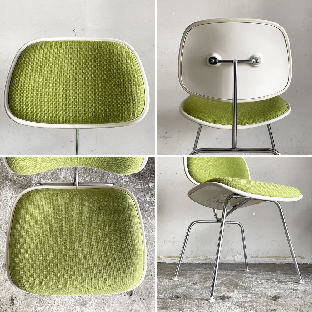 ハーマンミラー Herman Miller ツーピースプラスチックチェア Two Piece Plastic Chair DCM ホワイト グリーン ファブリック張替済 希少 ■