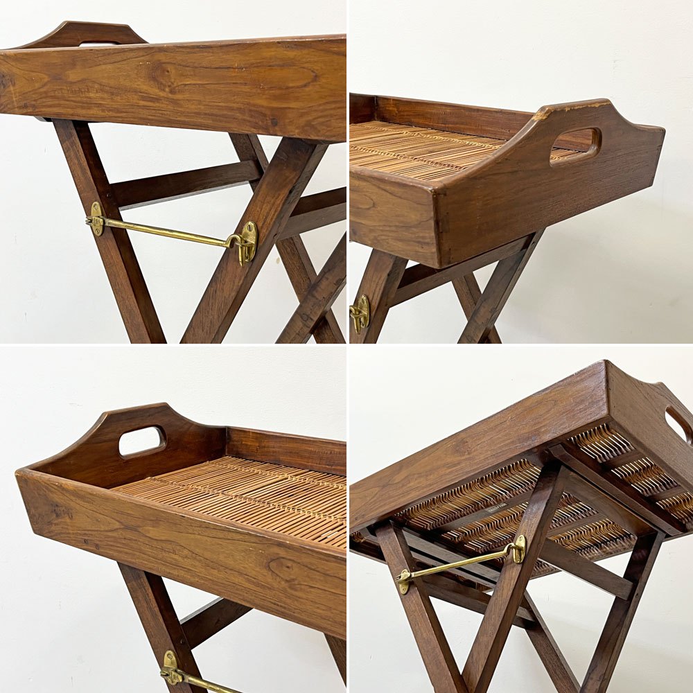 ヒッカドゥワ HIKKADUWA フォールディング トレイテーブル サイドテーブル アジアンチーク無垢材 × バンブー バリ家具 ●