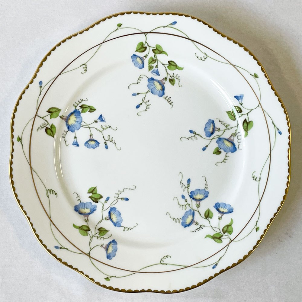 ヘレンド HEREND モーニンググローリー プレート Φ19cm 金彩 白磁食器 ハンドペイント アサガオ 陶器 ハンガリー ◇