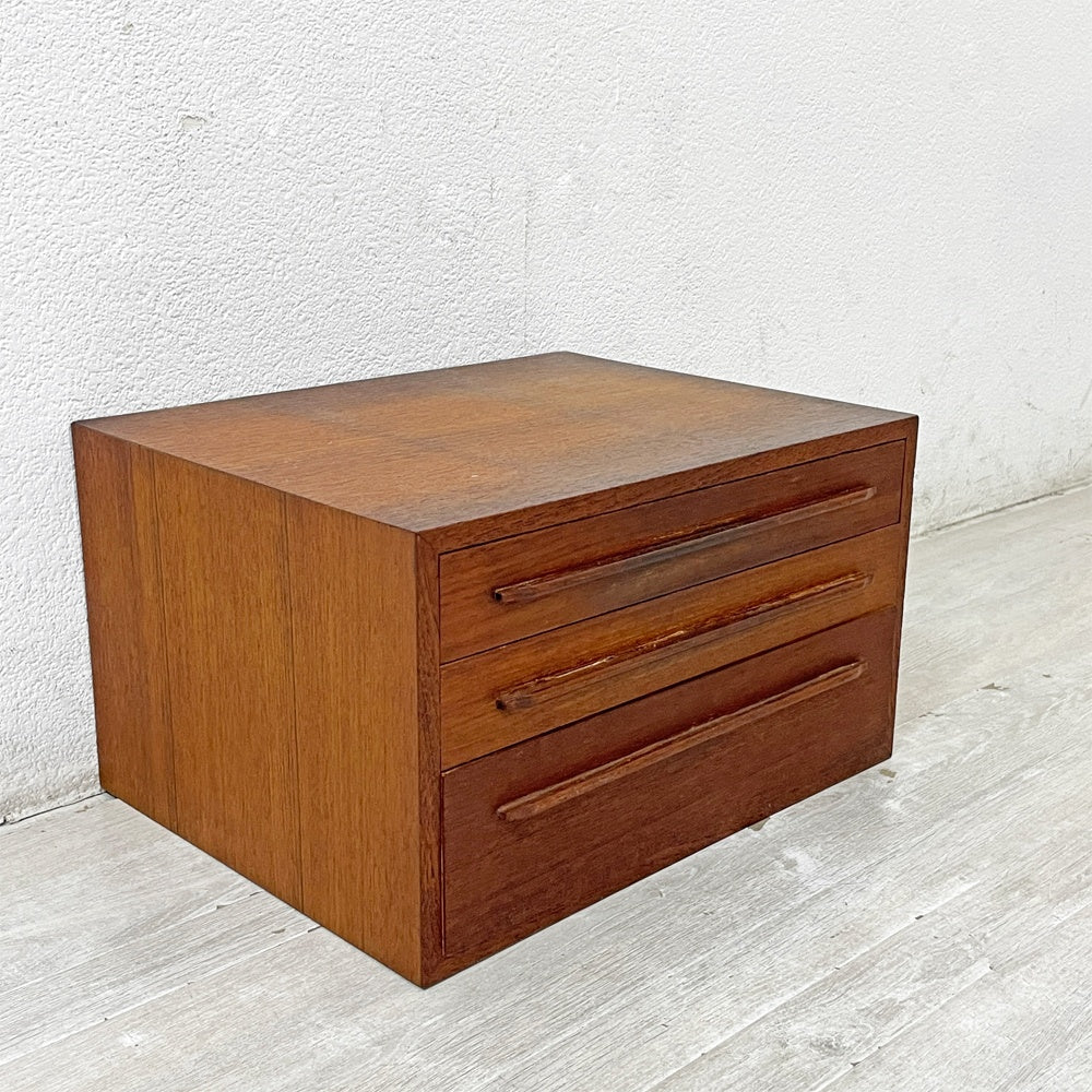 ジャパンビンテージ Japan vintage カトラリーケース 小型収納 小引き出し チーク無垢材 3杯 抽斗 古家具 古道具 ●
