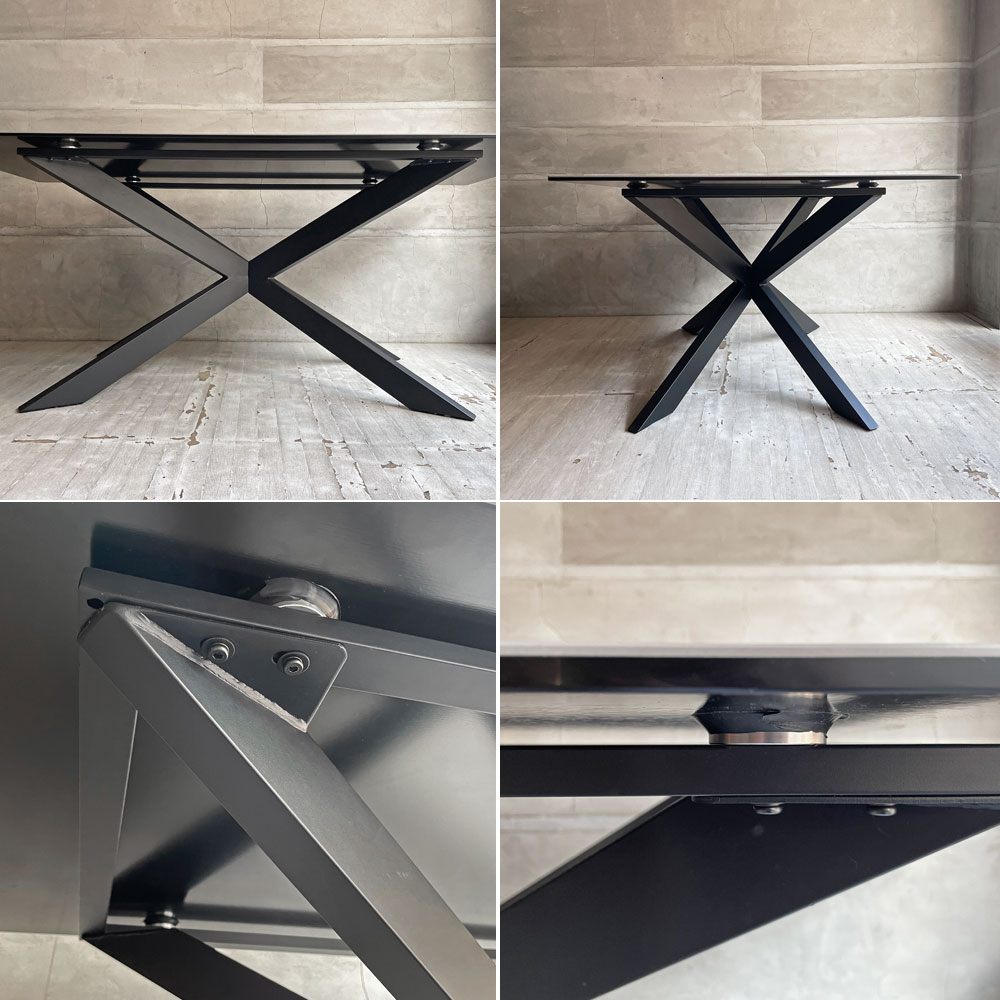 かねたや グラン GLAN ダイニングテーブル セラミック天板 ガラス スチール クロス脚  モダンデザイン 廃番 ♪