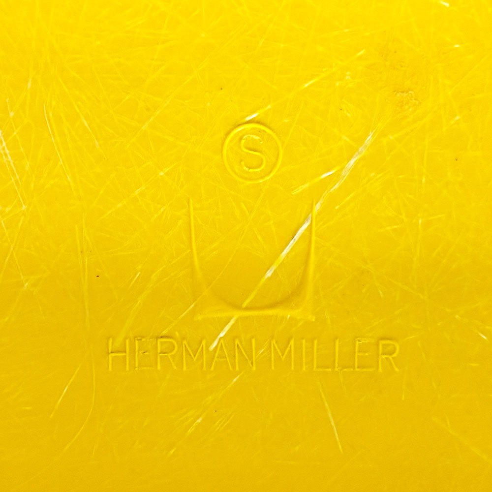 ハーマンミラー Herman Miller サイドシェルチェア セカンド 2ndビンテージ FRP イエロー 肘掛けテーブル付 スクールベース イームズ ●