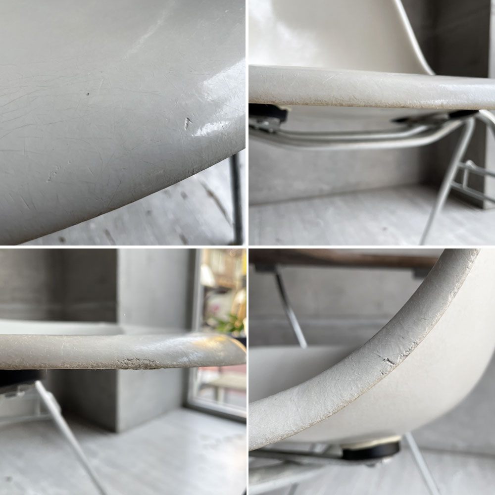 ハーマンミラー Herman Miller サイドシェルチェア セカンド 2nd ビンテージ FRP製 パーチメント スタッキングベース 肘掛けテーブル付 イームズ ミッドセンチュリー ♪