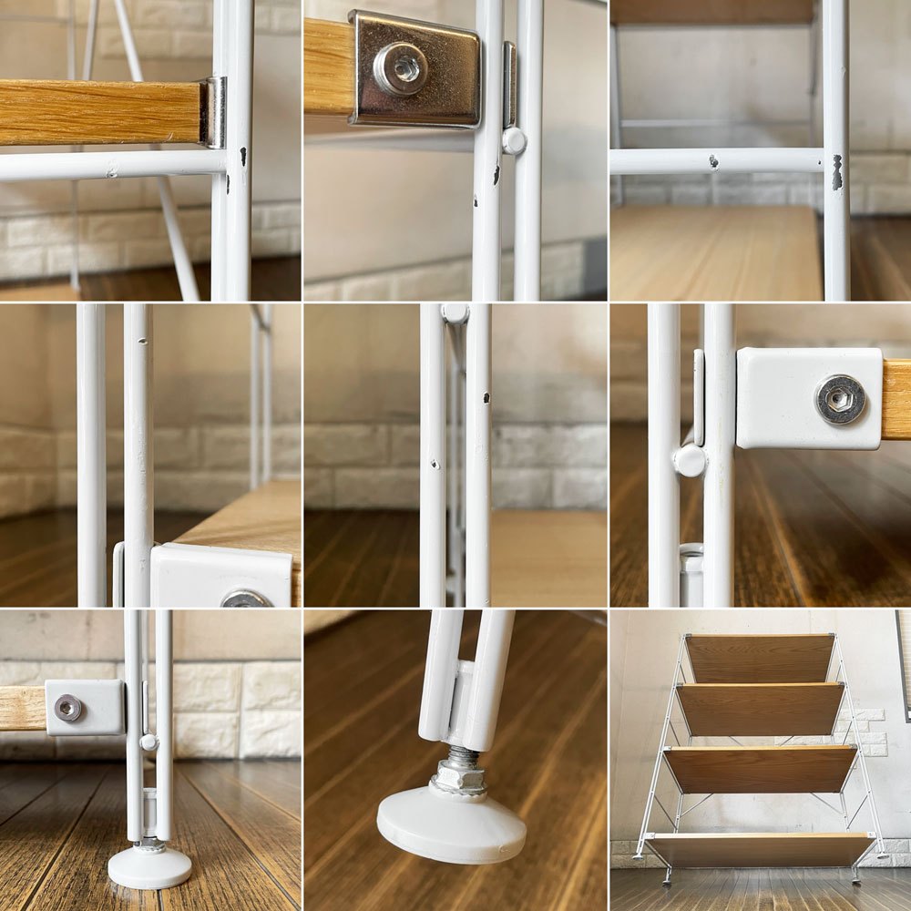 無印良品 MUJI スチールユニットシェルフ 4段 オーク材×3+タモ材棚板 W84cm オープンシェルフ 収納棚 合計定価約￥24,930- ◎