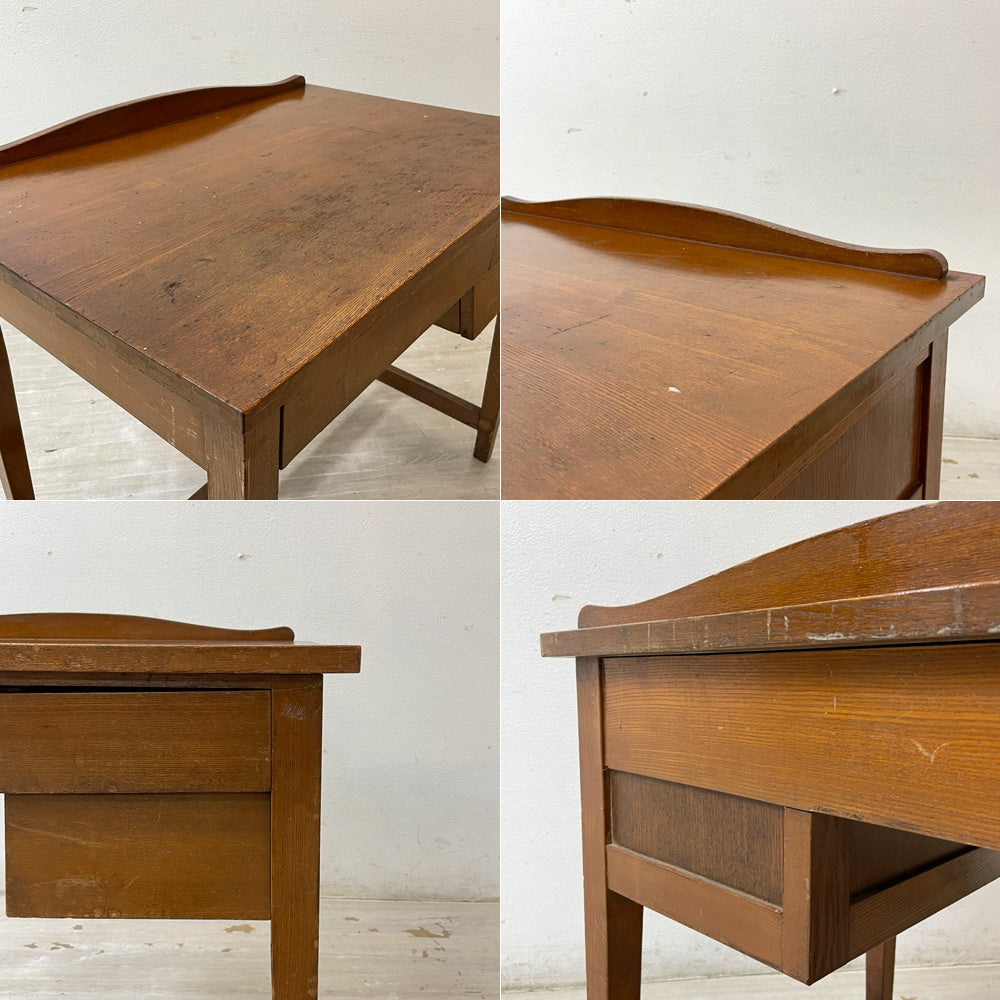 ジャパンビンテージ Japan Vintage 古い木味のデスク 片袖机 抽斗3杯 W85cm 国産家具 昭和レトロ ●
