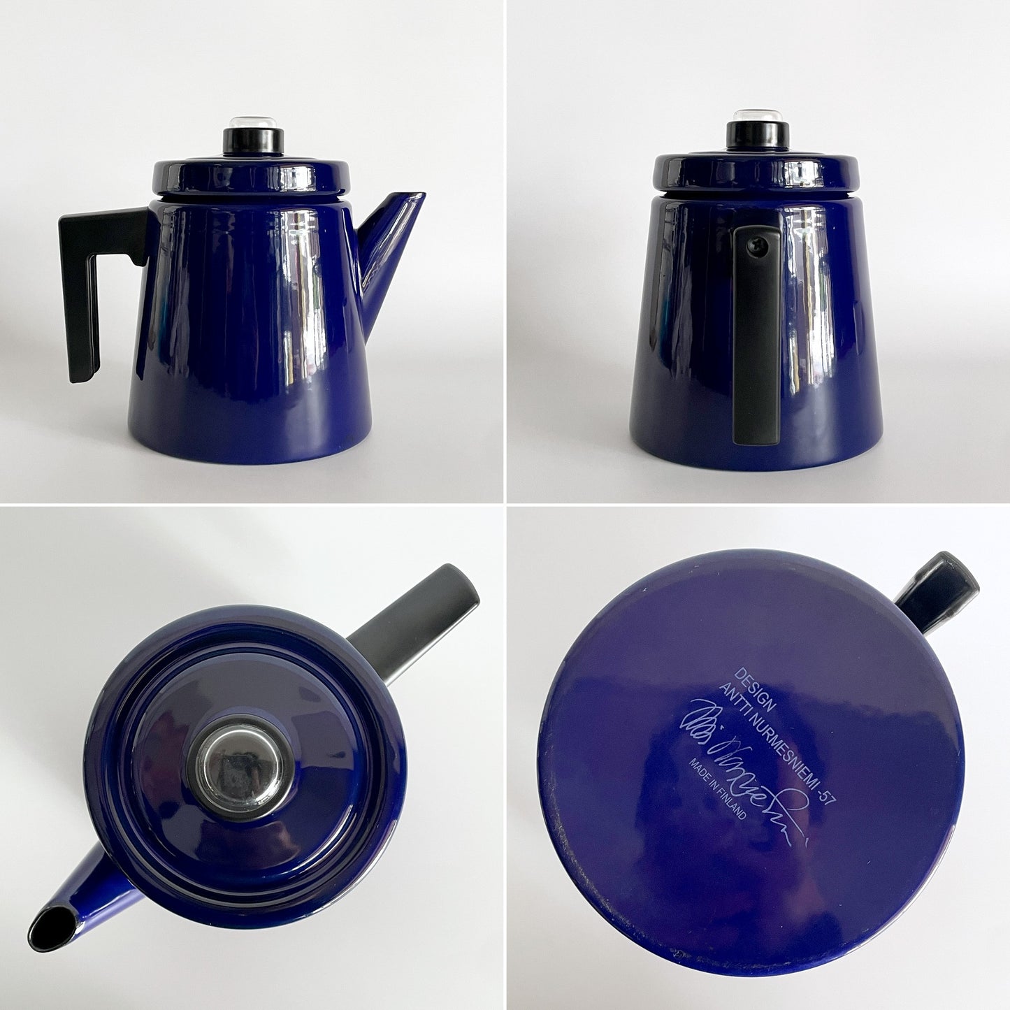 フィネル FINEL ペフトーリ Pehtoori エナメル コーヒーポット コバルトブルー Lサイズ 1.5L アンティ・ヌルメスニエミ フィンランド 復刻品 北欧雑貨 箱付 ■