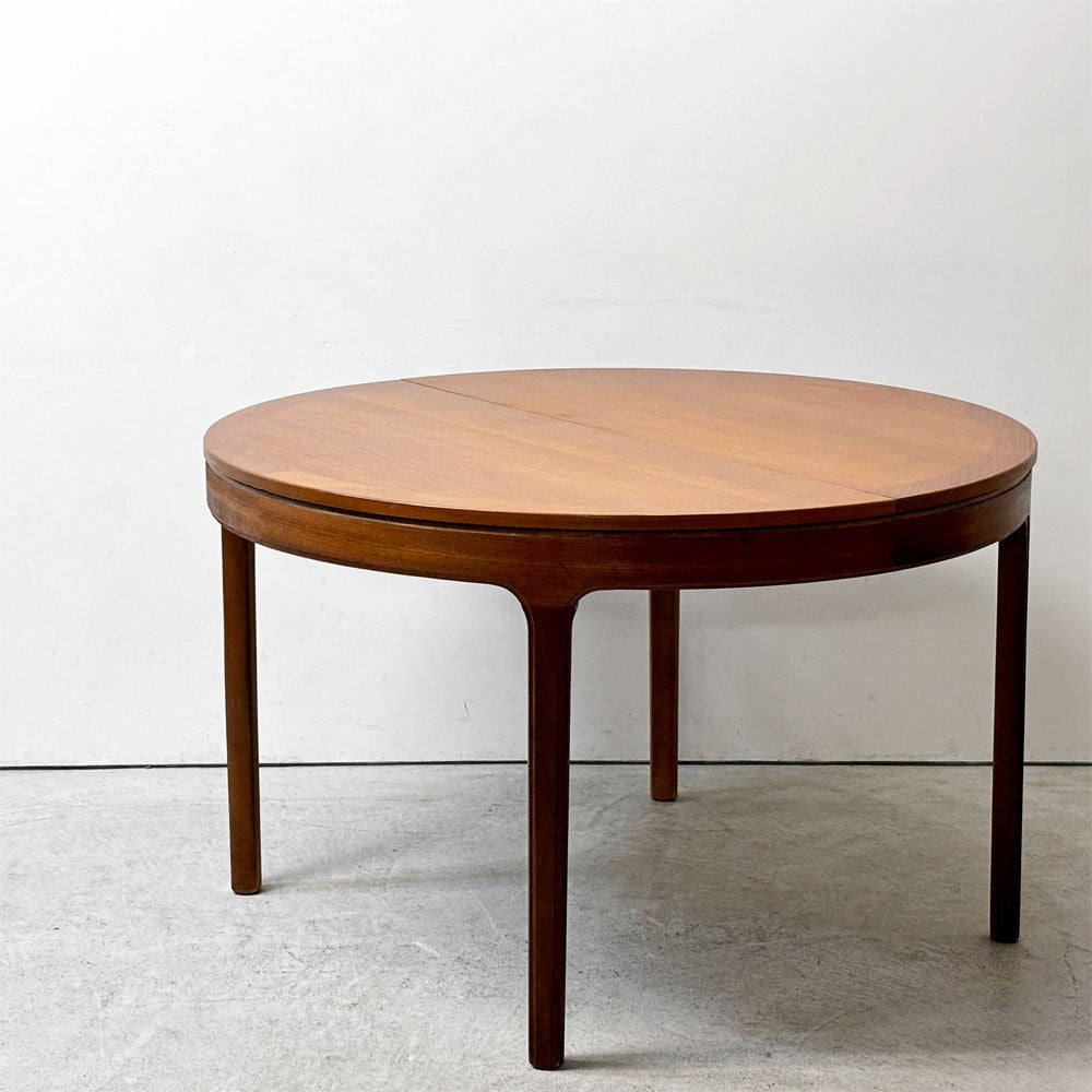 ネイサンファニチャー NATHAN Furniture チーク材 エクステンション ダイニングテーブル 伸長式 ラウンド W122cm 英国家具 UKビンテージ ●