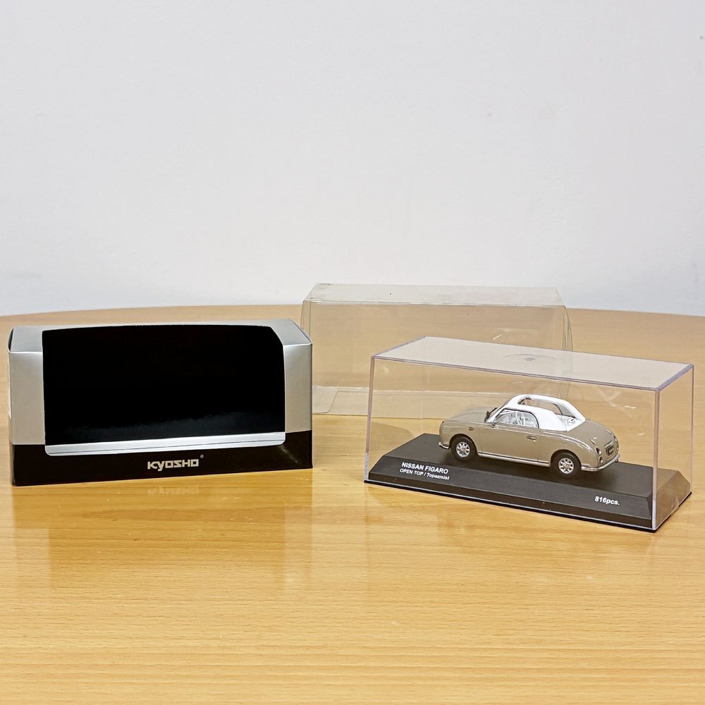 京商 1/43 日産 NISSAN フィガロ FIGARO ミニカー モデルカー オープントップ ベージュ Topaz Mist コレクションケース付 ◎
