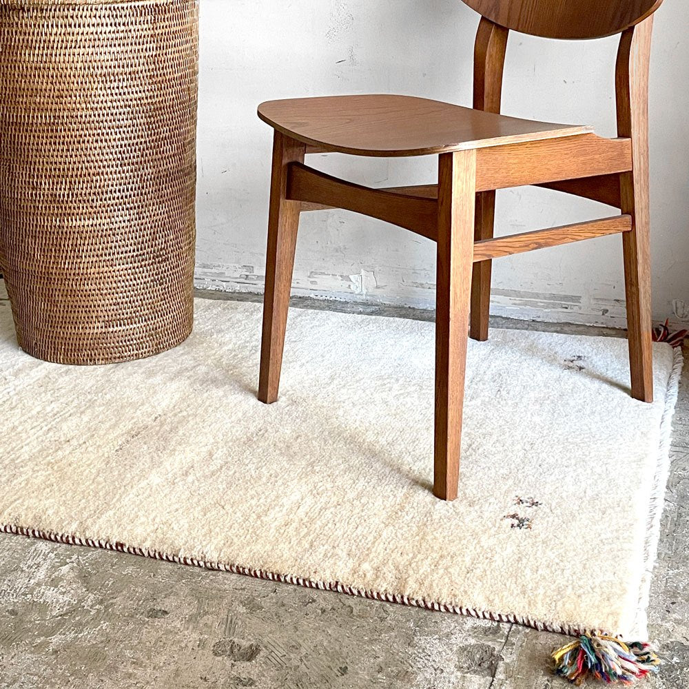 手縫い ギャッベ gabbeh 絨毯 ラグ カーペット アイボリー 145×86cm 鹿モチーフ ■