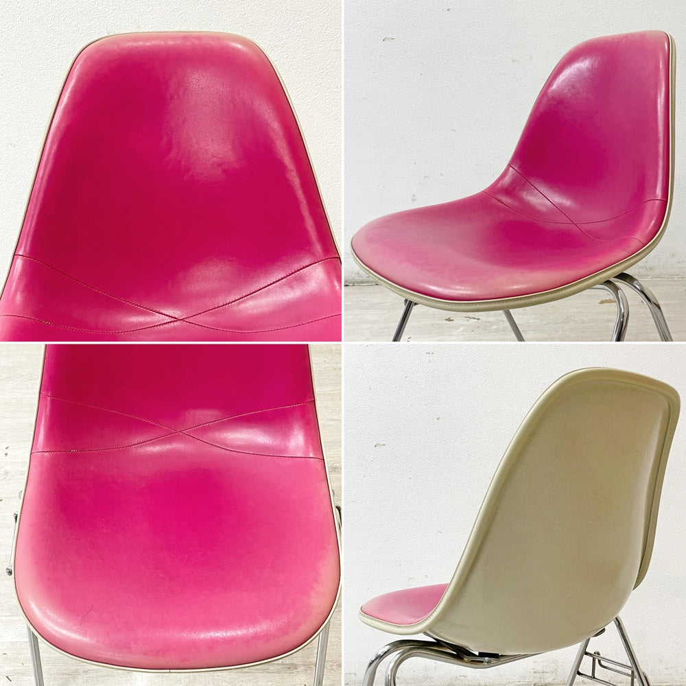ハーマンミラー Herman Miller サイドシェルチェア サード 3rdビンテージ PVCレザー FRP製 スタッキングベース イームズ C ●