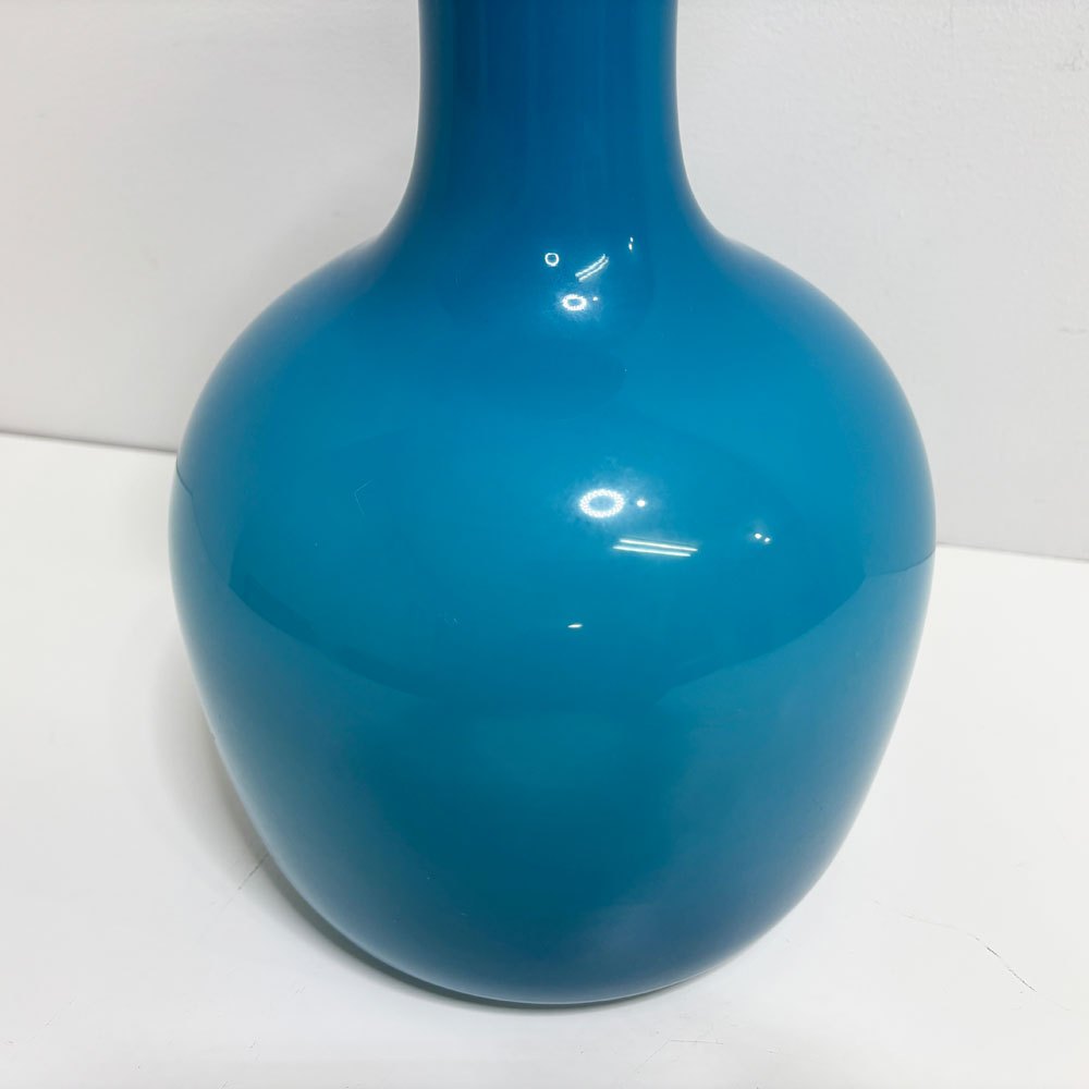北欧ビンテージ Scandinavian Vintage ガラス フラワーベース 花瓶 被せガラス ブルー×ホワイト H33cm ●