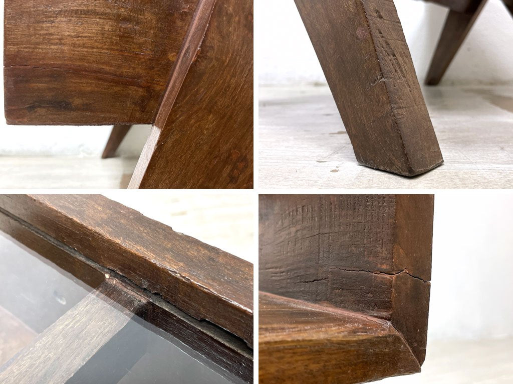 ピエールジャンヌレ Pierre Jeanneret コーヒーテーブル Coffee Table スモール チーク無垢材 ガラス チャンディーガル レター有 60‘s CHH/T57 希少サイズ ●