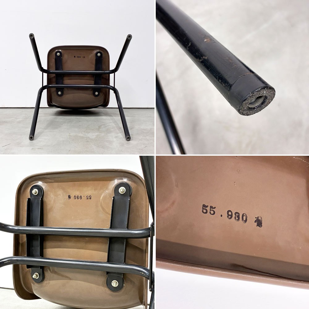 コトブキ KOTOBUKI スタッキングチェア FRP製 シェルチェア スチール脚 ブラウン 剣持勇デザイン ビンテージ ジャパニーズミッドセンチュリー A ◎