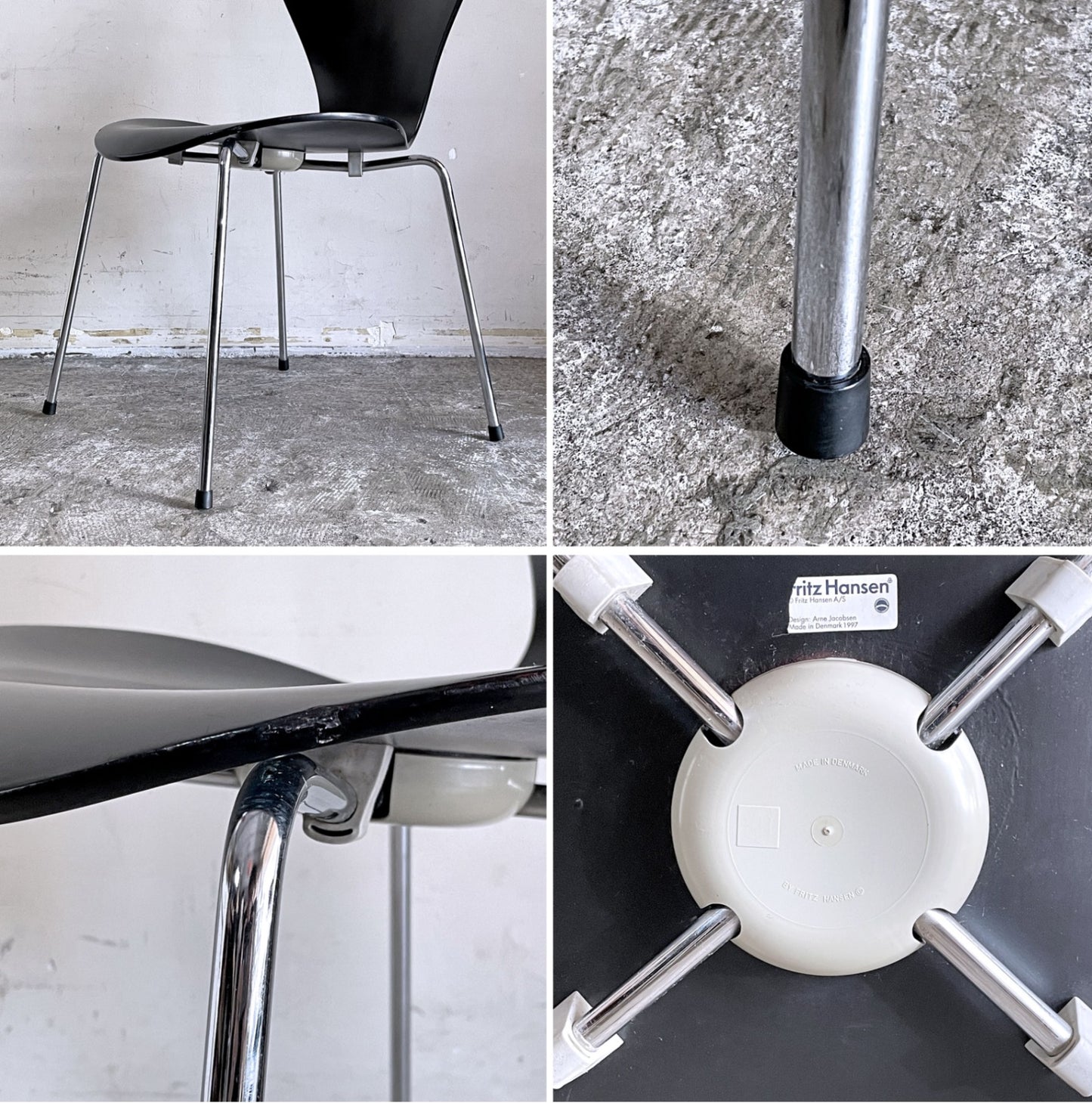 フリッツハンセン Fritz Hansen セブンチェア ブラックラッカー アルネ・ヤコブセン スタッキングチェア デンマーク 1997年製 D ■