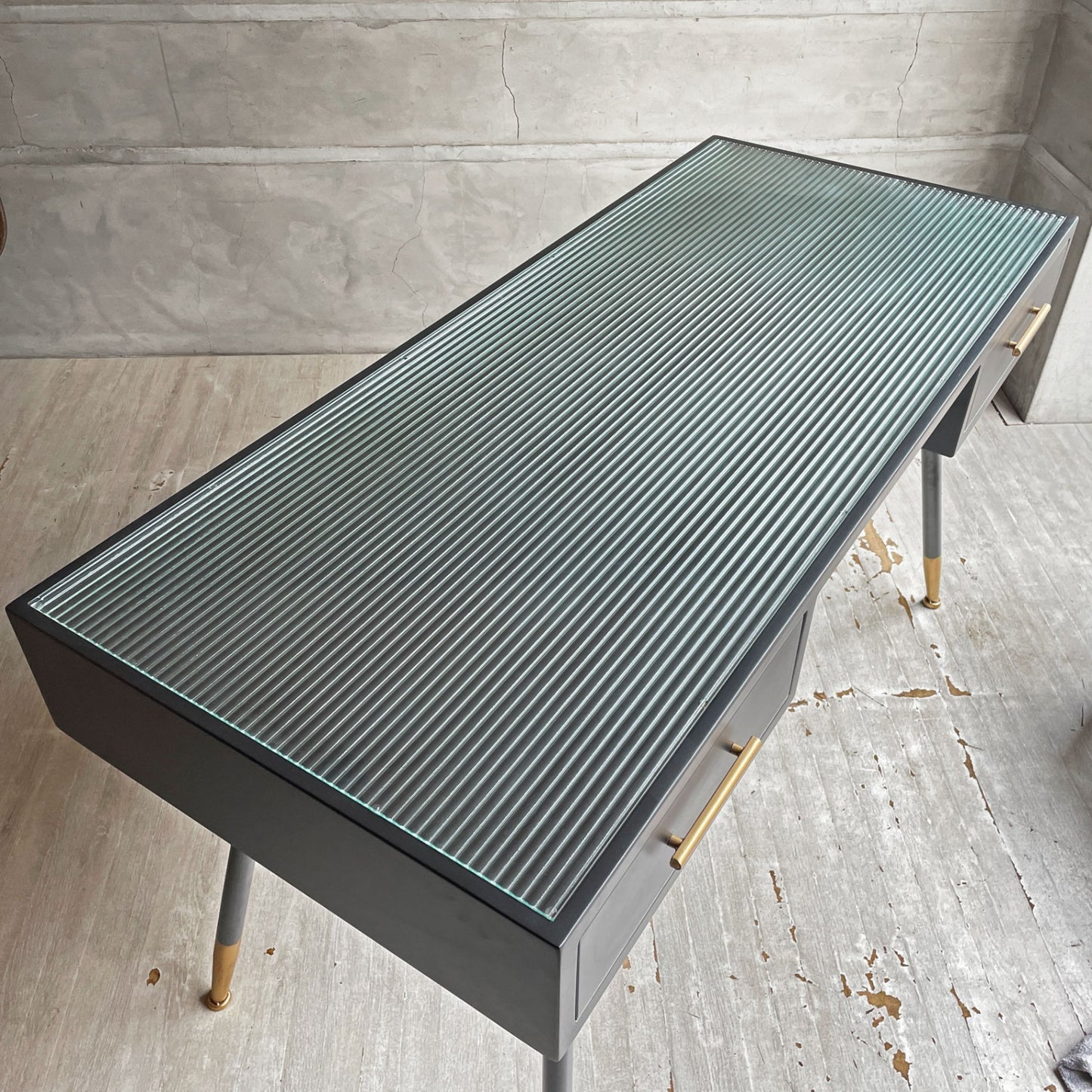 カレ KARE ラ ゴメラ La Gomera デスク コンソールテーブル ウッド×スチール ガラストップ ブラックパウダーコーティング インダストリアル モダンデザイン ドイツ ♪