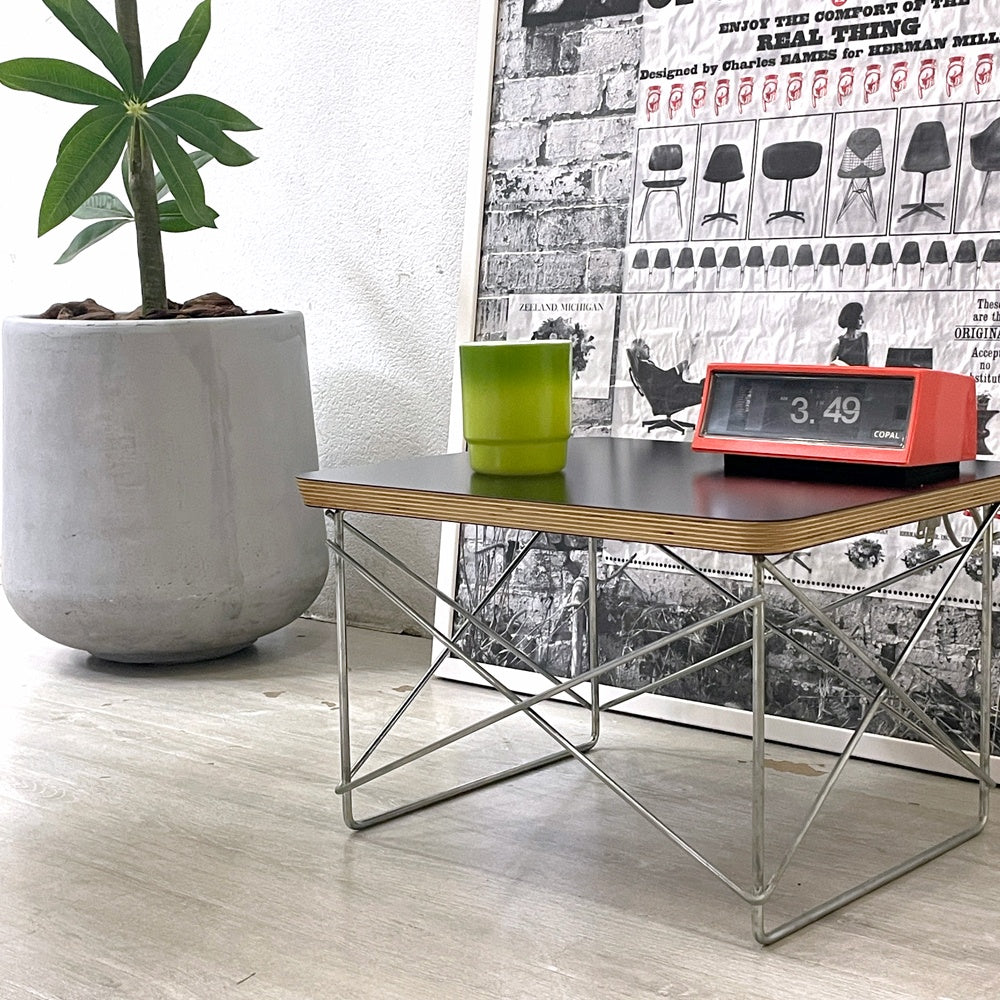 ハーマンミラー Herman Miller LTRT ワイヤーベース ローテーブル メラミントップ バーチ材 C&R イームズ ブラック お膳 W39.5cm ミッドセンチュリー ●