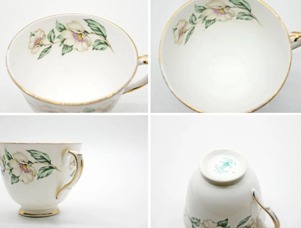 クラウンスタッフォードシャー Crown Staffordshire カップ＆ソーサー C/S 花柄 ホワイト UKビンテージ Vintage 英国 B ●