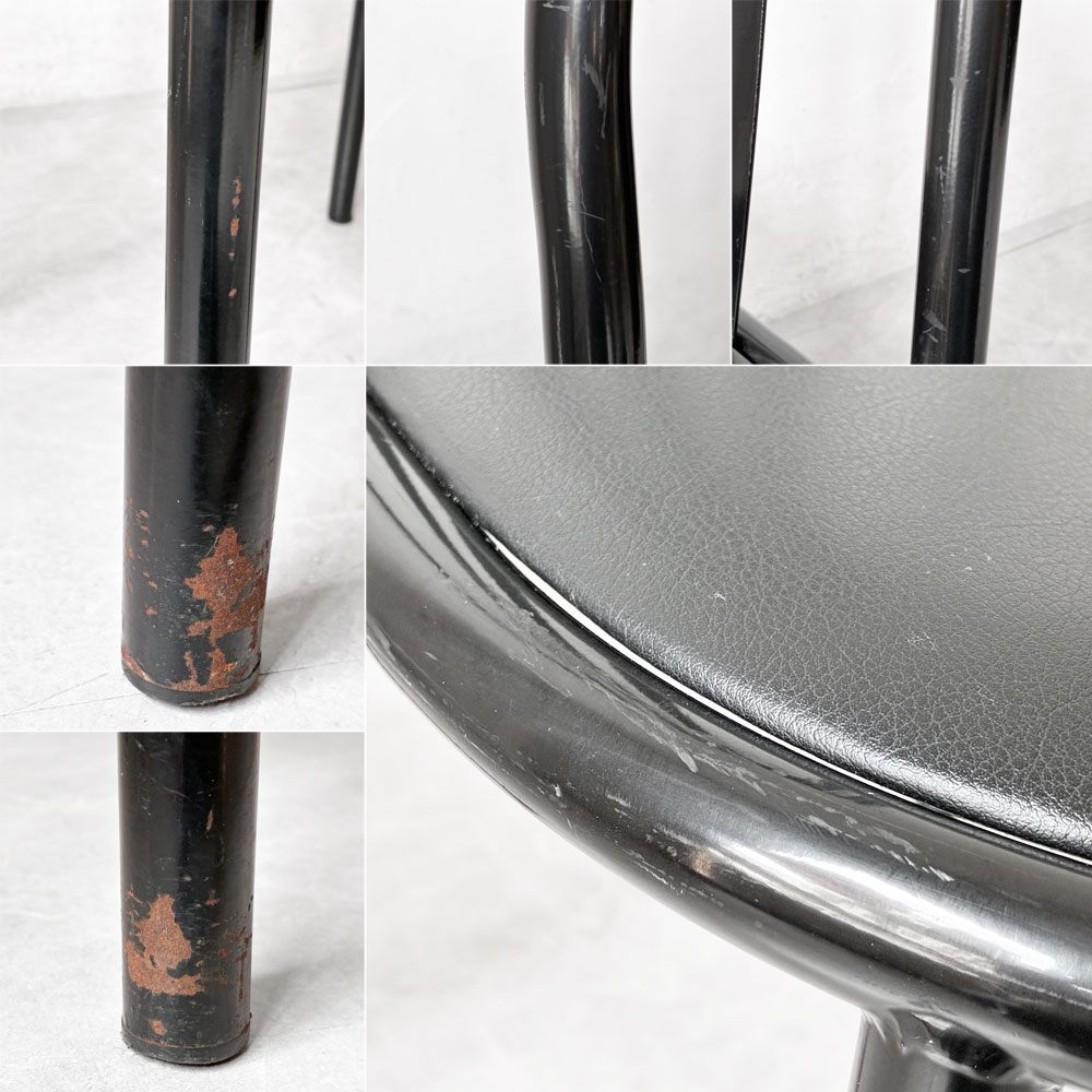 フランスビンテージ French Vintage ステヴァンチェア Stevens Chair モデルC Model C ブラック レザー クッションシート ロベール・マレ＝ステヴァンス  ★