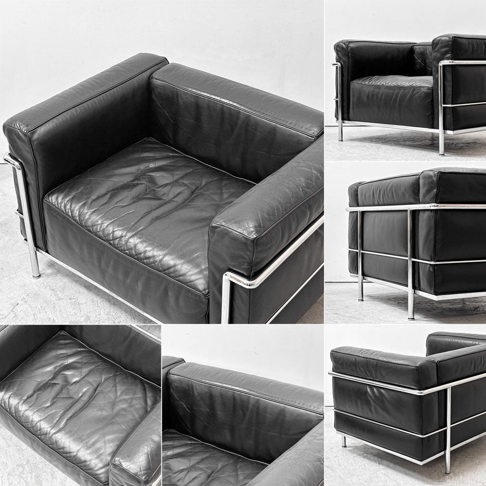 カッシーナ Cassina LC3 ソファ 1シーター 本革 ブラック ル・コルビュジェ ピエール・ジャンヌレ シャルロット・ペリアン デザイン ●