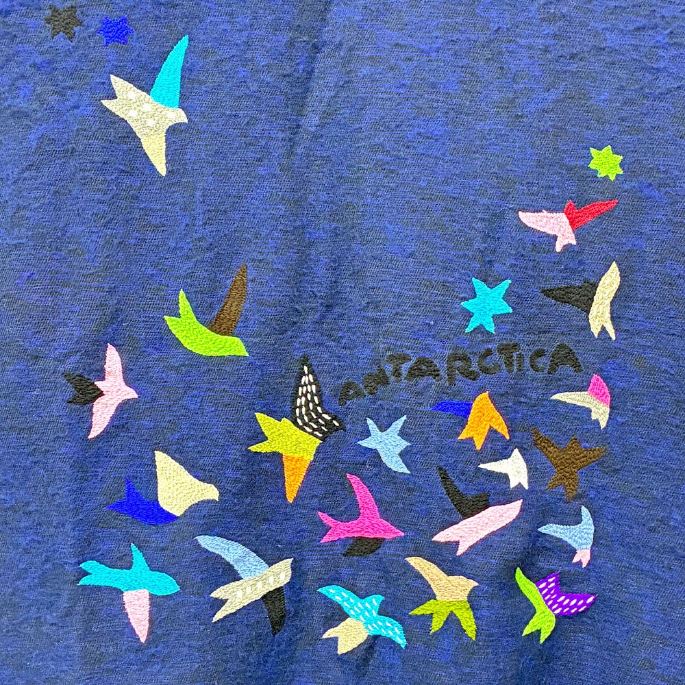 マーブルシュッド marble SUD バードショール BIRD SHAWL マフラー 刺繍 ネイビー 80×180cm 未使用品 参考定価￥17,380- ◎